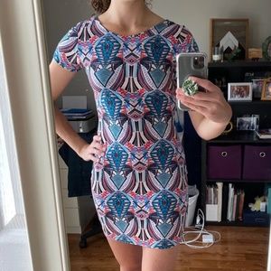 Wayf Tribal Colorful Bodycon Dress Sz L Open Back